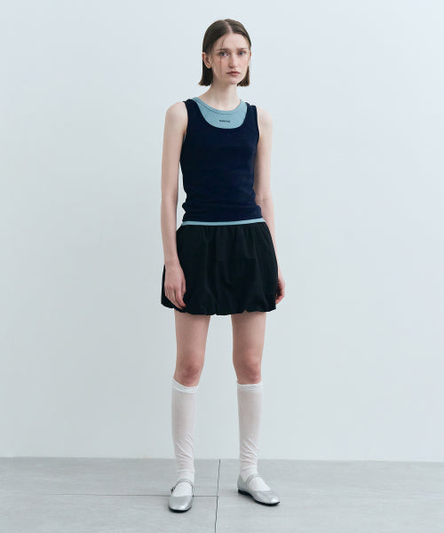 W NYLON BUBBLE HEM MINI SKIRT - 2 COLORS BLACK