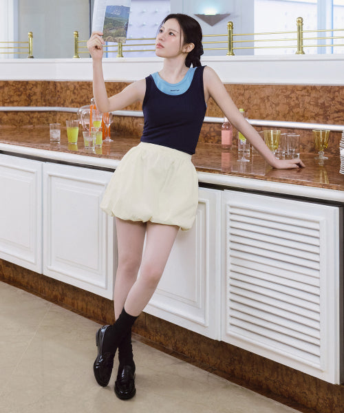 W NYLON BUBBLE HEM MINI SKIRT - 2 COLORS CREAM