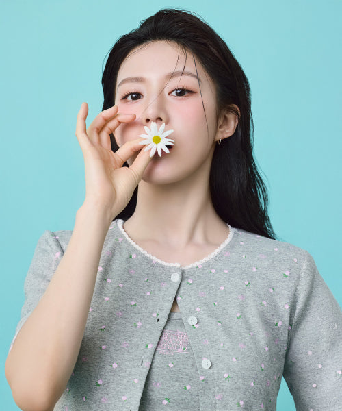 W FLOWER CARDIGAN TEE - 2 COLORS MELANGE GREY