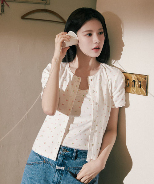 W FLOWER CARDIGAN TEE - 2 COLORS WHITE