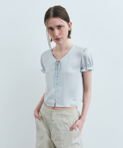 W HALF SLEEVE SATIN BLOUSE - 2 COLORS BLUE