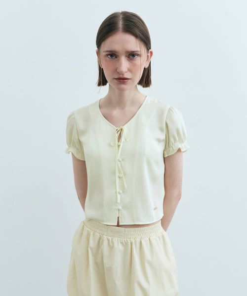 W HALF SLEEVE SATIN BLOUSE - 2 COLORS IVORY