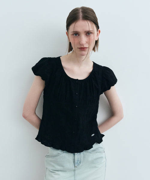 W PUFF SLEEVE LACE SHIRT - 3 COLORS BLACK