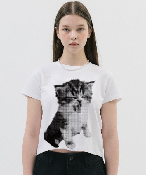 KITTEN HALFTONE T-SHIRT - 2 COLORS WHITE