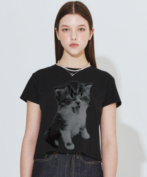 KITTEN HALFTONE T-SHIRT - 2 COLORS BLACK
