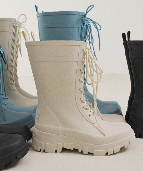 PLATFORM LACEUP RAIN BOOTS MIDDLE - 3 COLORS BLACK