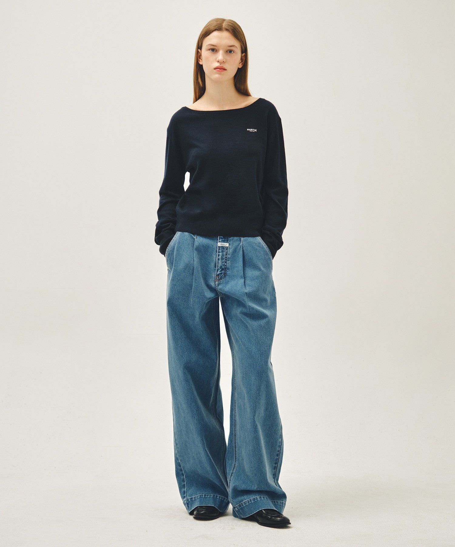 W LOW WAIST TUCK WIDE DENIM PANTS - 2 colors #高允真同款!