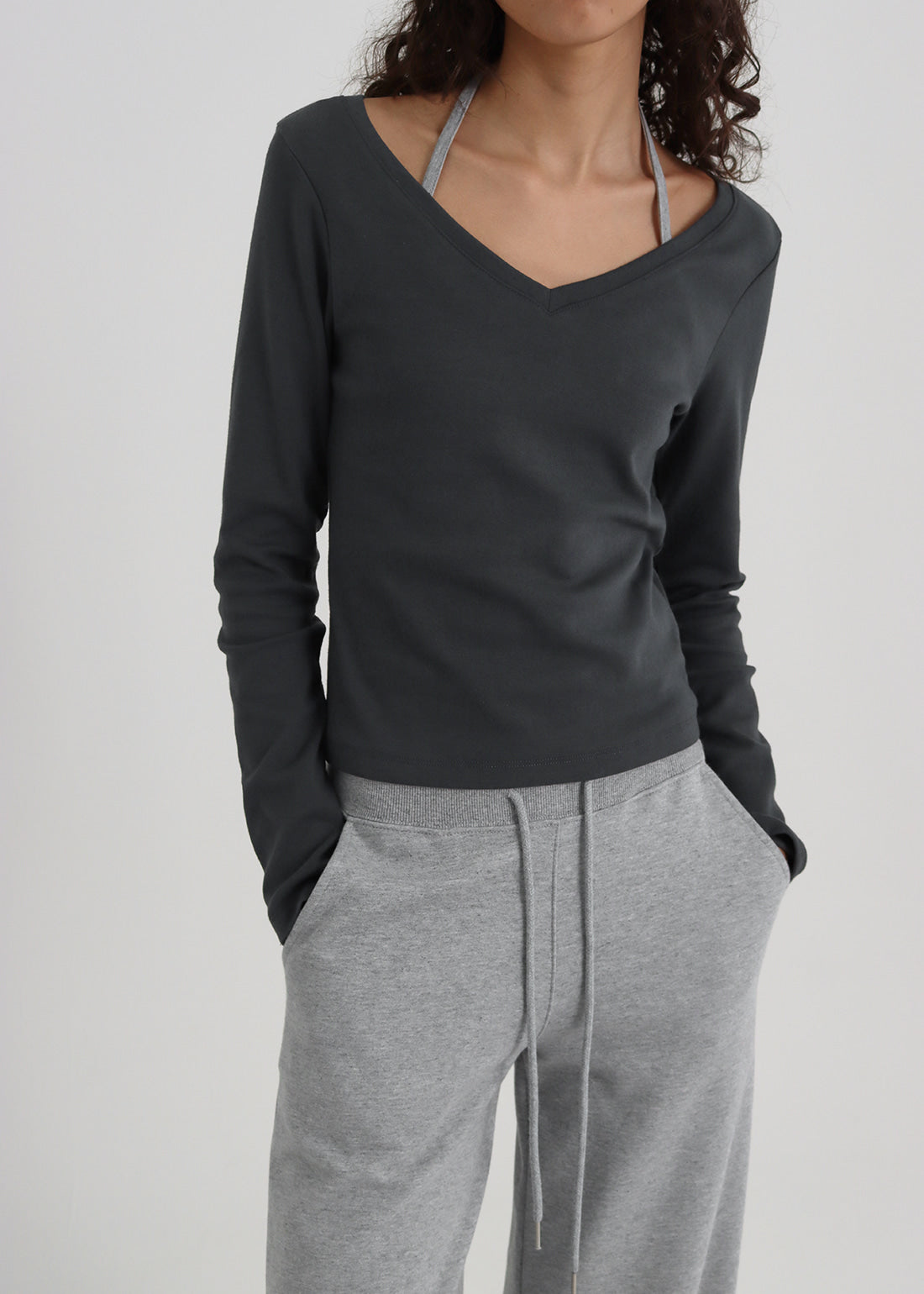 SOFT COTTON V-NECK LONG SLEEVE TEE 3