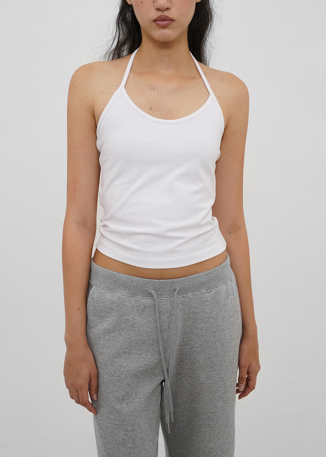 STRETCH COTTON STRAP HALTER TANK 15