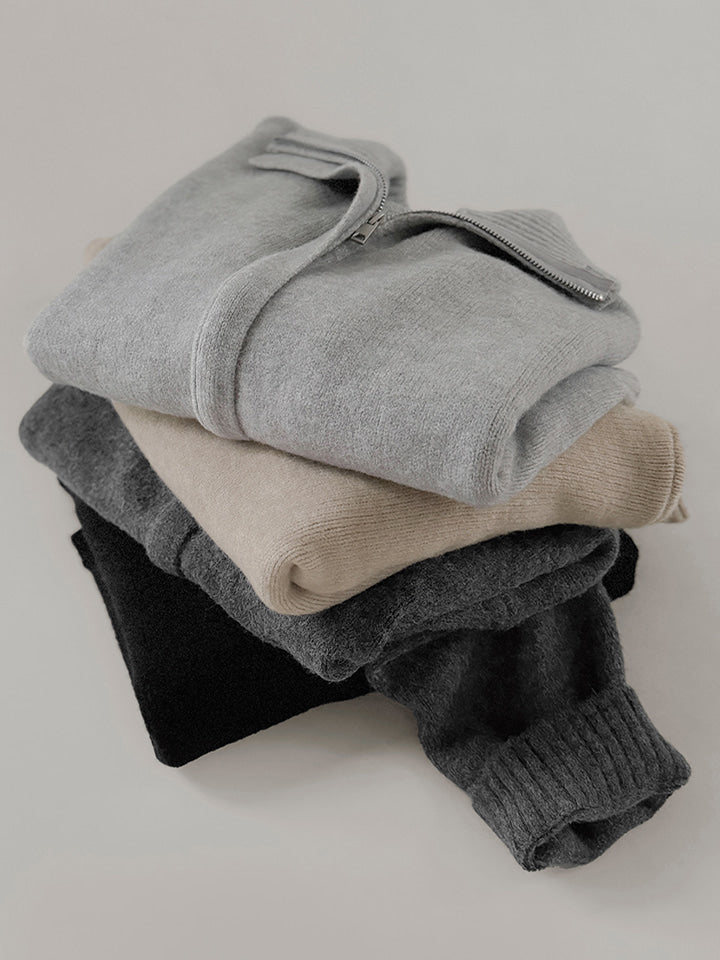 MINIMAL & MODERN HIDDEN-PLACKET KNIT ZIP-UP - 4 COLORS