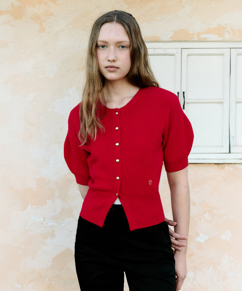 VOLUME SLEEVE HALF CARDIGAN - 4 COLORS RED