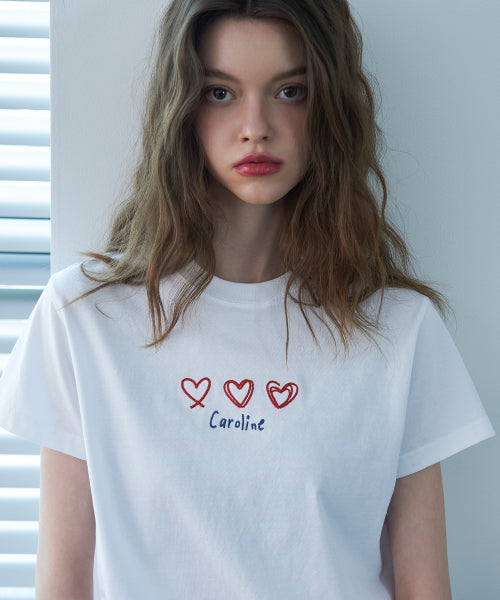 LINE EMBROIDERY CROP SHORT SLEEVE TEE - 2 COLORS WHITE