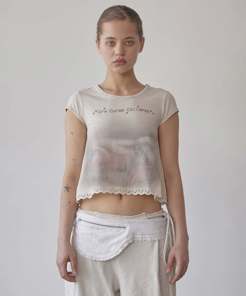 LACE CROP BABY TEE - 2 COLORS PINK