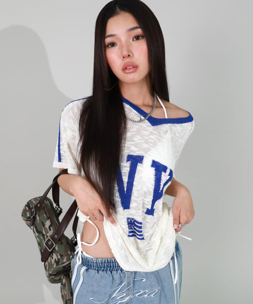 NY FLAG V-NECK KNIT IVORY - 2 COLORS