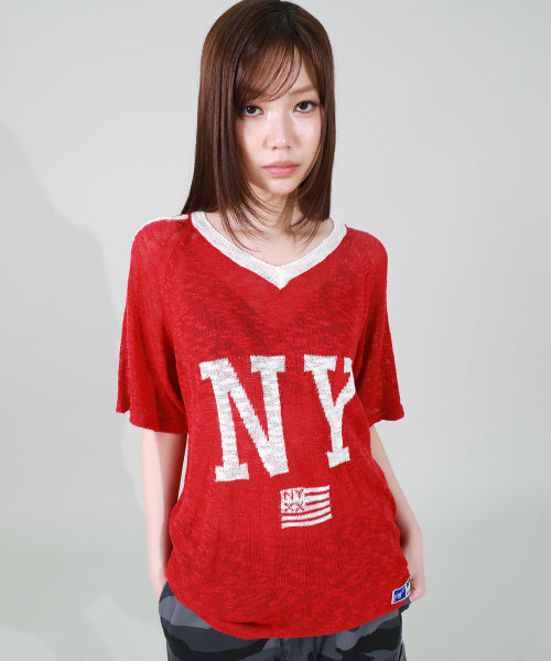 NY FLAG V-NECK KNIT IVORY - 2 COLORS