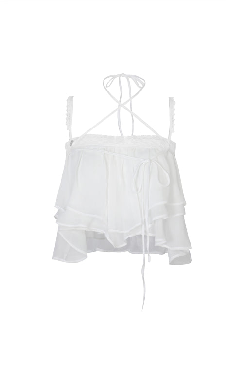 PAINORPLEASURE MERMAID FRILL TOP - 4 COLORS WHITE