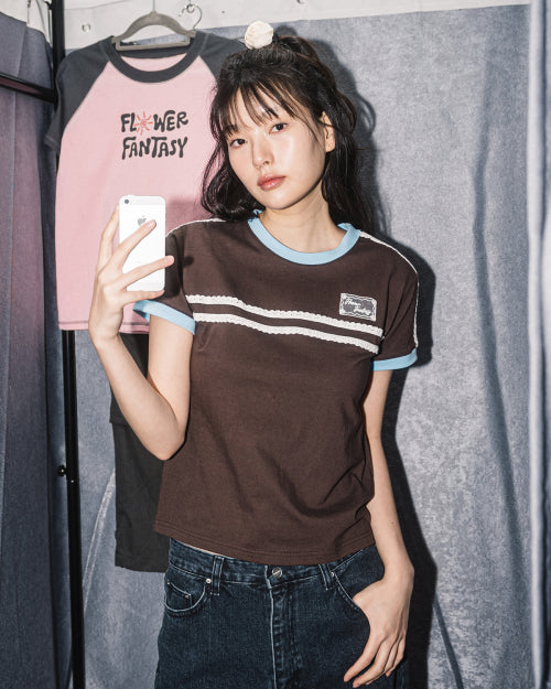 DOUBLE LACE TEE - 5 COLORS BROWN