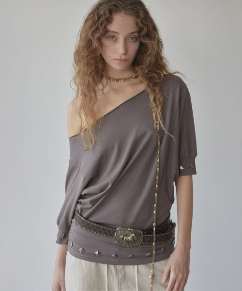 STUD HALF SLEEVE SWEATSHIRT - 3 COLORS BROWN