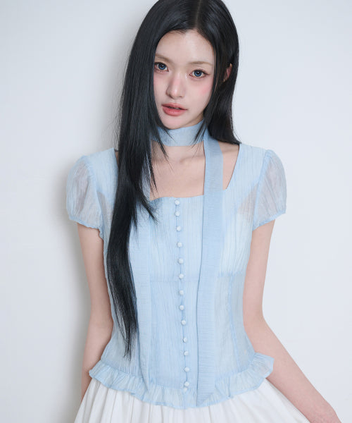 RIBBON BLOUSE - 6 COLORS BLUE