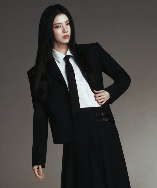 WOMENS SILK SLASH CUT NECKTIE #韓韶禧同款! - 3 COLORS BLACK