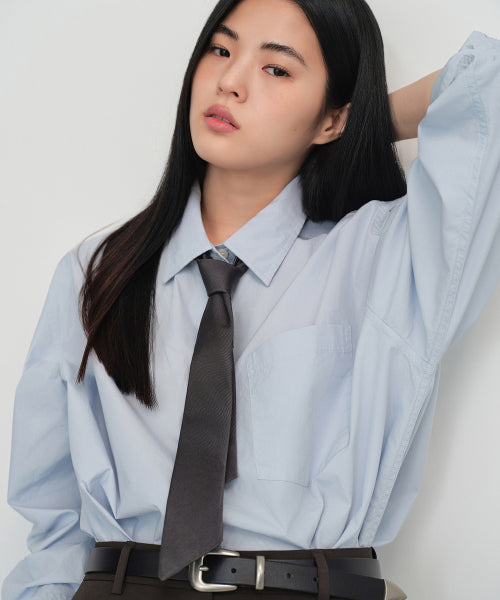 WOMENS SILK SLASH CUT NECKTIE #韓韶禧同款! - 3 COLORS GREY
