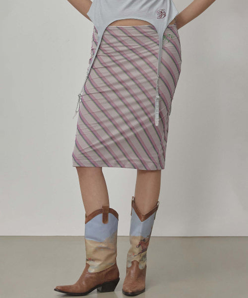 MESH STRIPE MIDI SKIRT - 3 COLORS BABY PINK