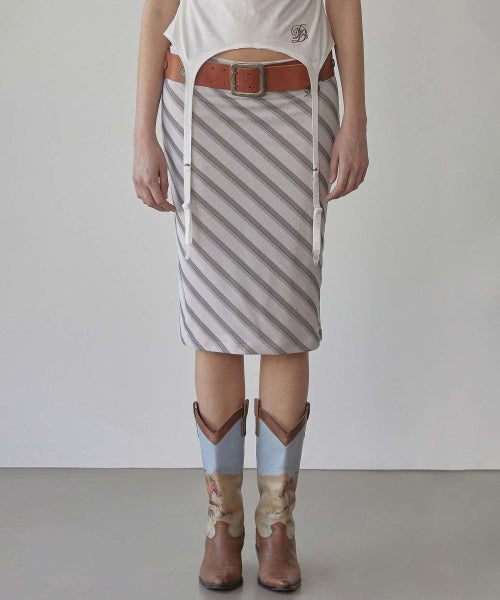 MESH STRIPE MIDI SKIRT - 3 COLORS BEIGE