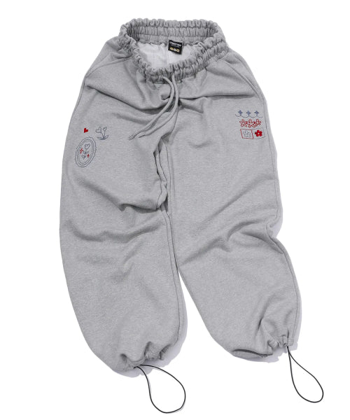 STITCH EMBROIDERY SWEATPANTS - 2 COLORS MELANGE GREY