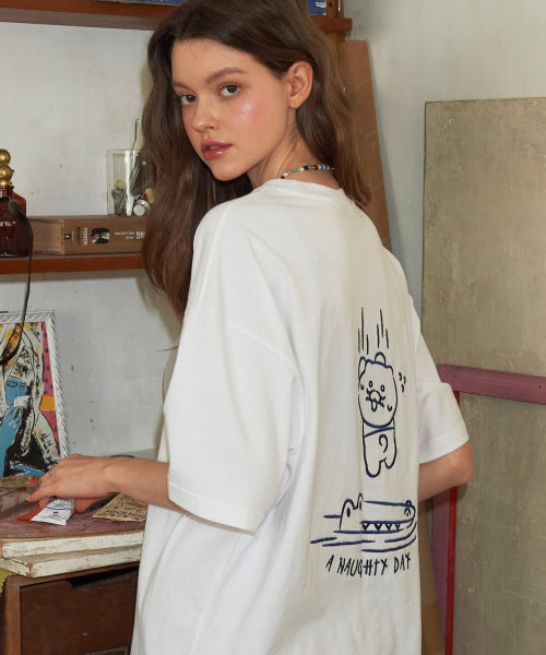 TEE DAY EMBROIDERY SHORT SLEEVE TEE - 2 COLORS WHITE
