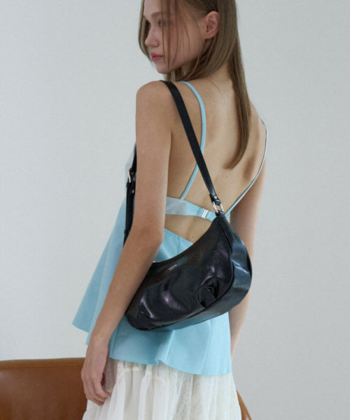 EYELET SHIRRING SHOULDER BAG - 4 COLORS BLACK