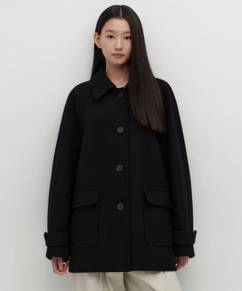 WOMENS CASHMERE BLEND HALF BALMACAAN COAT #韓韶禧同款! - 6 COLORS BLACK