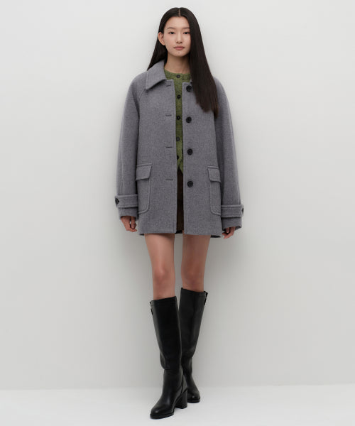 WOMENS CASHMERE BLEND HALF BALMACAAN COAT #韓韶禧同款! - 6 COLORS GREY