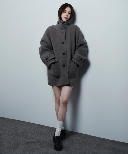 WOMENS CASHMERE BLEND HALF BALMACAAN COAT #韓韶禧同款! - 6 COLORS TAUPE