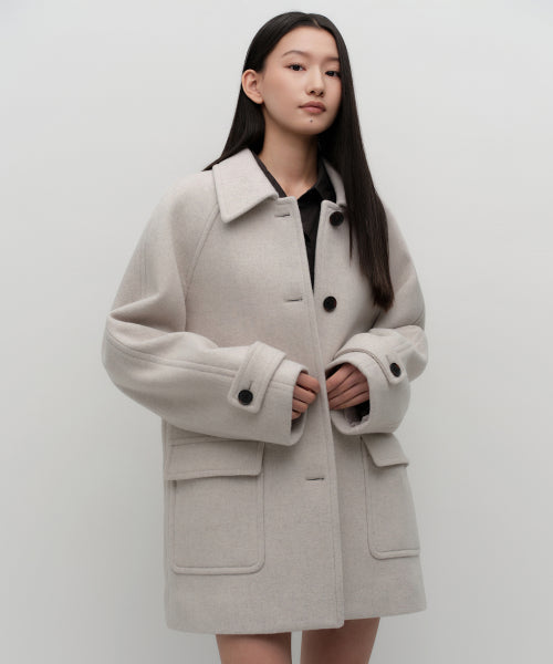 WOMENS CASHMERE BLEND HALF BALMACAAN COAT #韓韶禧同款! - 6 COLORS OATMEAL