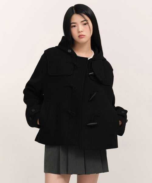 WOMENS WOOL BLEND SHORT DUFFLE COAT #韓韶禧同款! - 3 COLORS BLACK