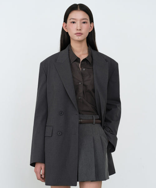 WOMENS DOUBLE BREASTED LONG BLAZER #韓韶禧同款! - 2 COLORS GREY