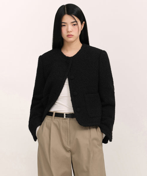 WOMENS WOOL BLEND BOUCLE TWEED JACKET #韓韶禧同款! - 3 COLORS BLACK