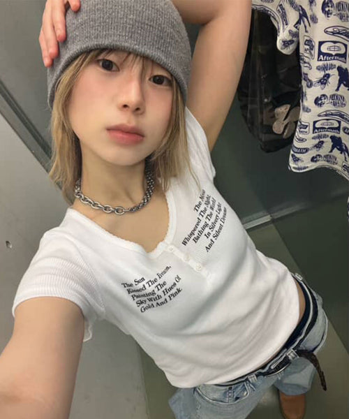 LETTERING HENLEY NECK - 2 COLORS WHITE