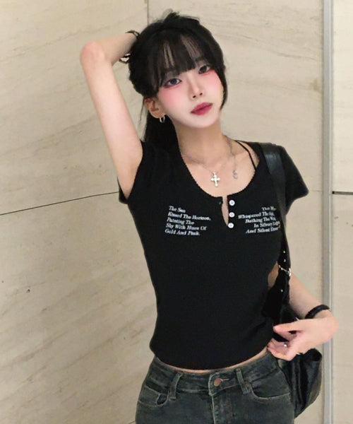 LETTERING HENLEY NECK - 2 COLORS BLACK