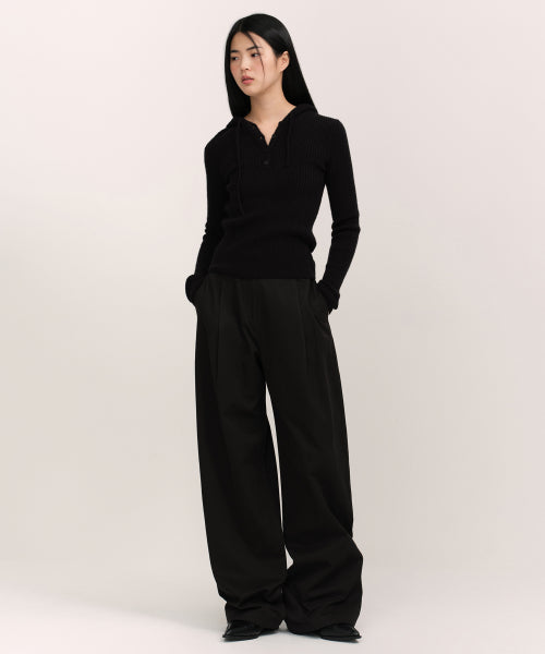 WOMENS DEEP TUCK EXTRA WIDE CHINO PANTS #韓韶禧同款! - 3 COLORS BLACK