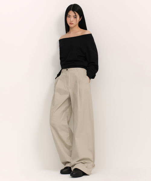 WOMENS DEEP TUCK EXTRA WIDE CHINO PANTS #韓韶禧同款! - 3 COLORS BEIGE