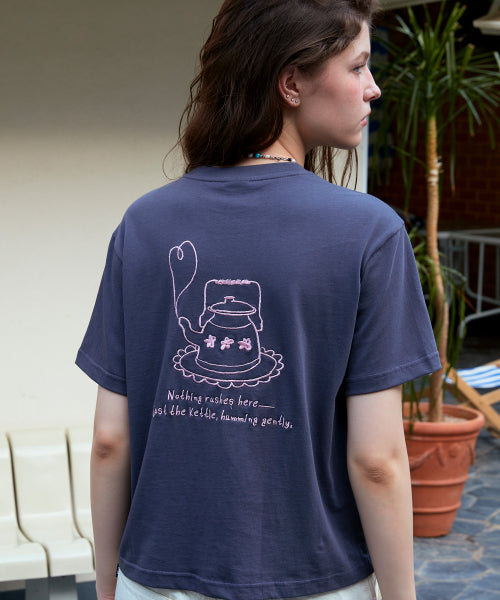 EMBROIDERY CROP SHORT SLEEVE TEE - 2 COLORS AS SHOWN