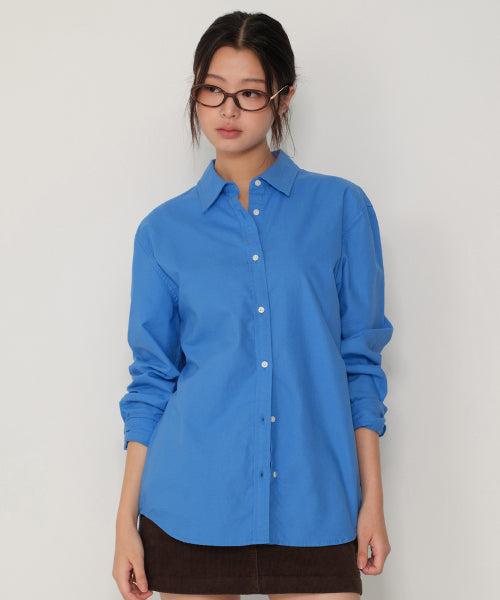 WOMENS RELAXED OXFORD SHIRT #韓韶禧同款! - 5 COLORS BLUE