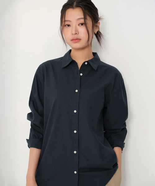 WOMENS RELAXED OXFORD SHIRT #韓韶禧同款! - 5 COLORS NAVY