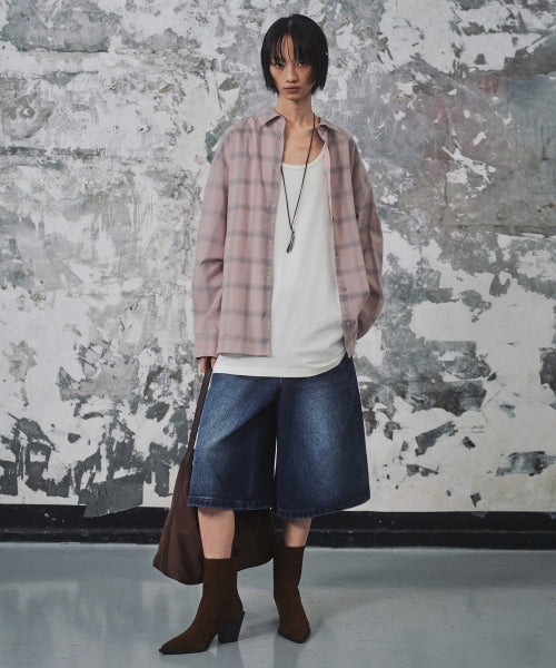 WOMENS OVERSIZED FLANNEL OMBRE CHECK SHIRT #韓韶禧同款! - 2 COLORS PINK