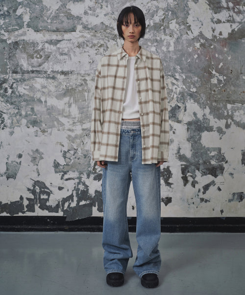 WOMENS OVERSIZED FLANNEL OMBRE CHECK SHIRT #韓韶禧同款! - 2 COLORS IVORY