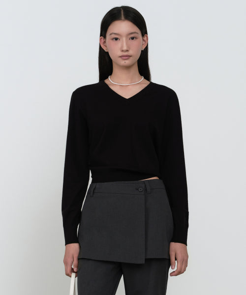 WOMEN'S ESSENTIAL V-NECK KNIT - 9 COLORS BLACK