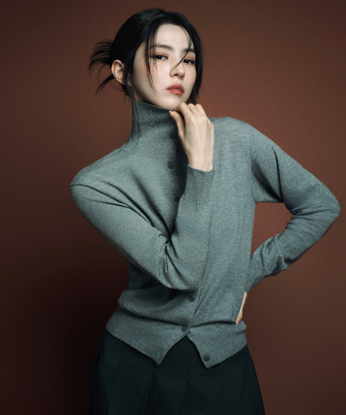 WOMENS ESSENTIAL HIGH NECK CARDIGAN #韓韶禧同款! - 4 COLORS GREY