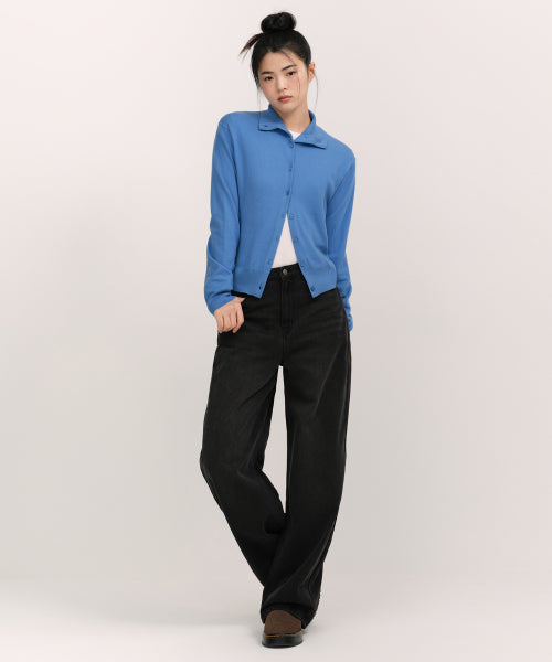 WOMENS ESSENTIAL HIGH NECK CARDIGAN #韓韶禧同款! - 4 COLORS BLUE