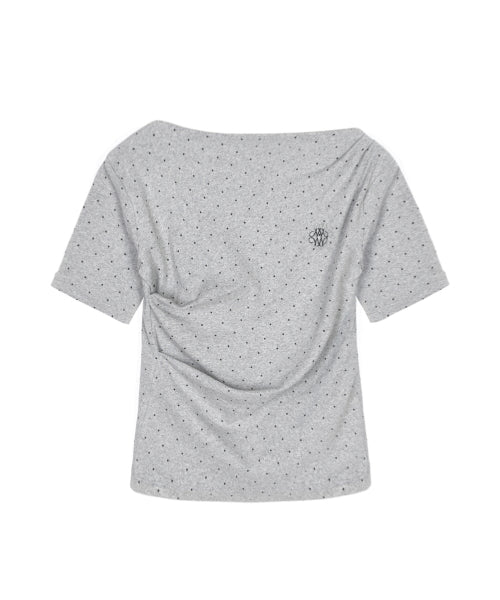DOT HALF SHIRRING DRAPE BOAT NECK TOP #徐睿知同款! - 4 COLORS GREY